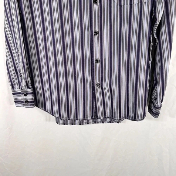 Tommy Bahama Dress Shirt Men's Medium Purple Striped 100% Silk Button Up - Picture 3 of 13